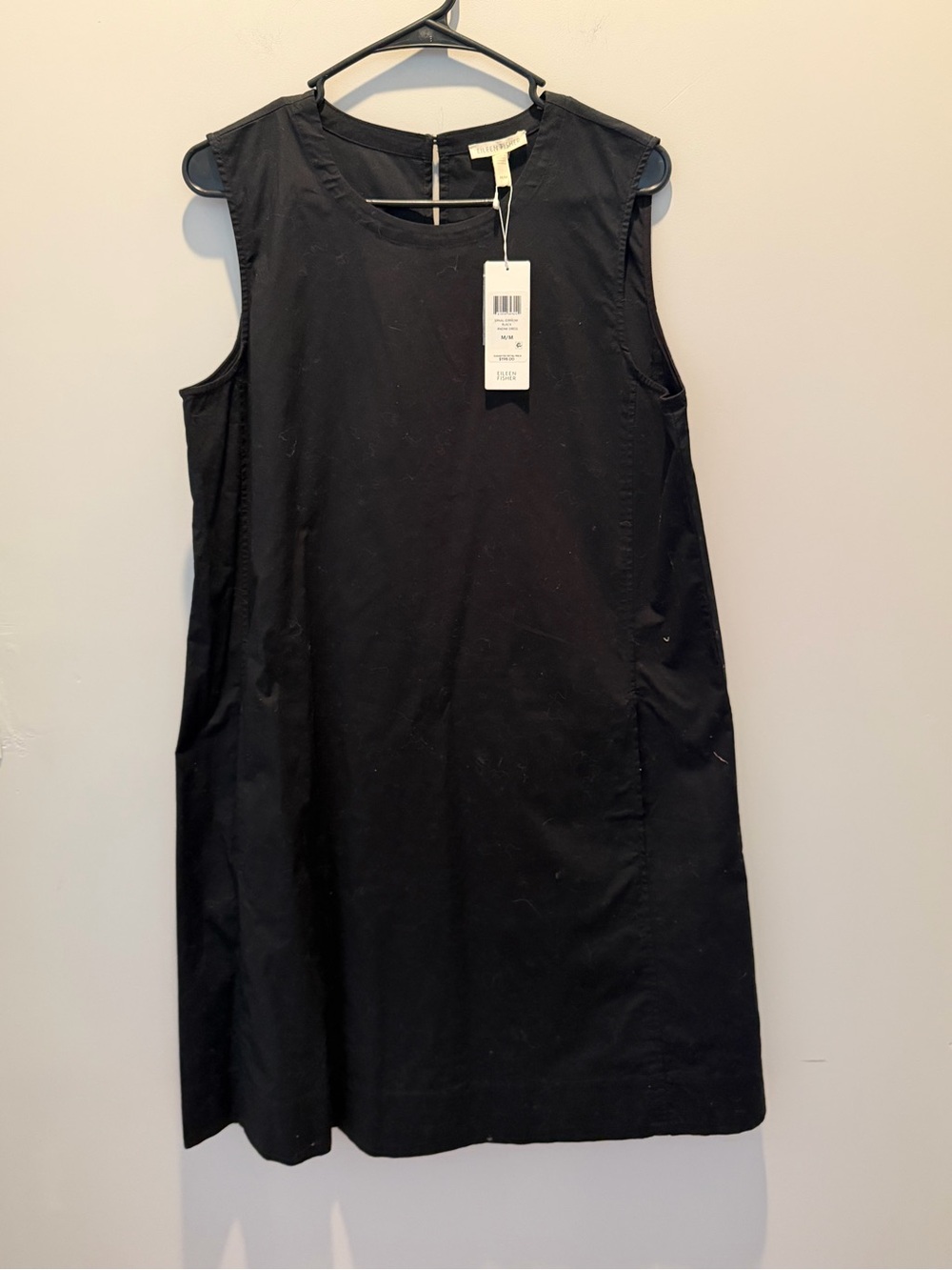 Eileen Fisher Black Organic Cotton Round Neck Sleeveless Midi Shift Dress - Picture 4 of 8